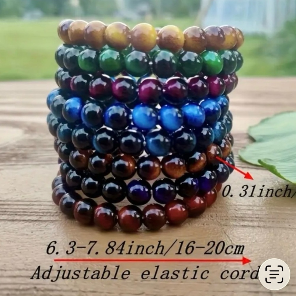 Blue Tiger’s Eye Natural Stone Beaded Stretchy Bracelet - Picture 7 of 7